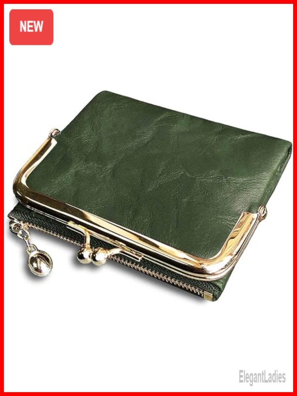 Vintage RFID Bifold Wallet with Zipper & Kiss Lock - Faux Leather